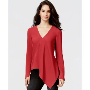Rachel Rachel Roy Red Asymmetrical V-Neck Long Sleeve Blouse Large Handkerchief